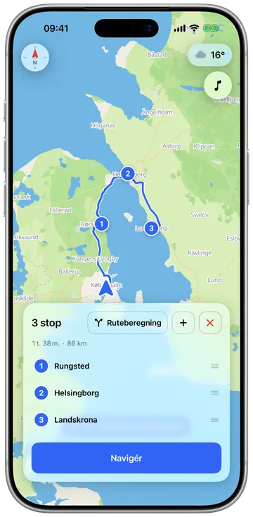 Planlægning af en tur med flere stop på telefonen