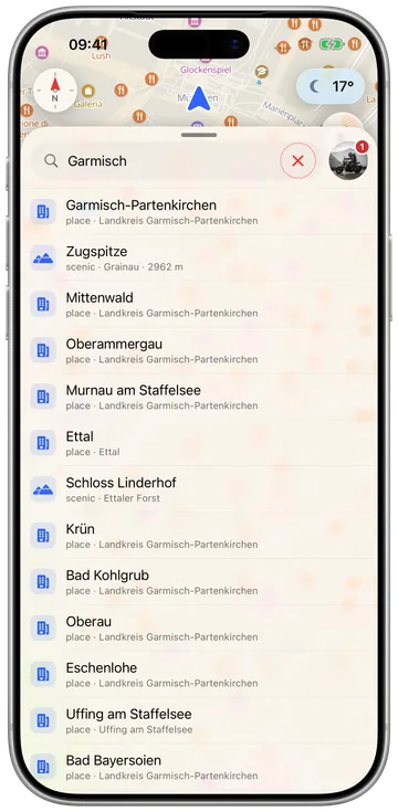 Ein Länderpaket auf dem Handy installiert: Karten, Routing und Radardaten, offline