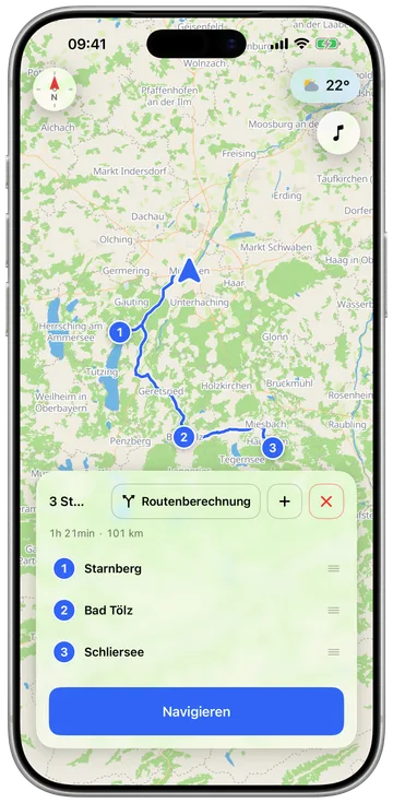 Eine Fahrt mit mehreren Stopps wird auf dem Handy geplant
