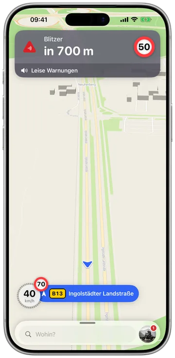 Eine Radarwarnung auf dem HUD, die Entfernung zählt herunter