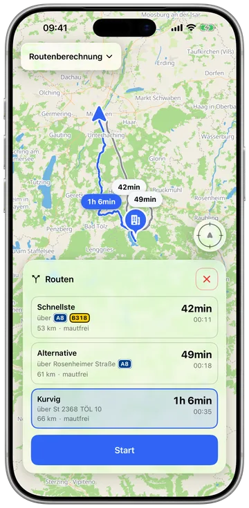 Eine kurvige Route durch die Kurven statt über die Autobahn