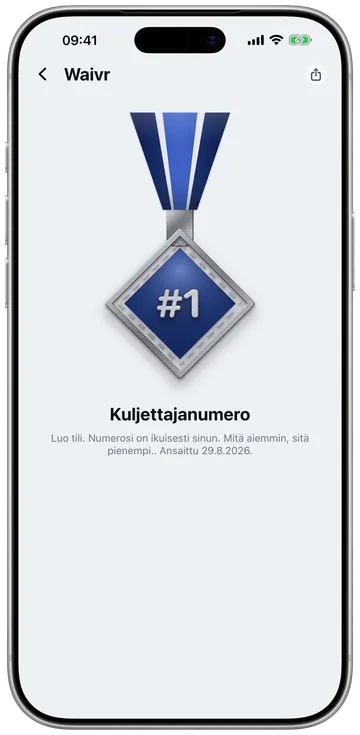 Kuljettajanumero-mitali, #1, roikkumassa nauhastaan