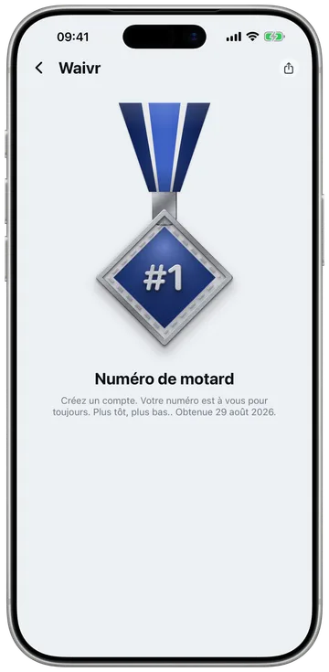 La médaille Numéro de motard, n° 1, suspendue à son ruban