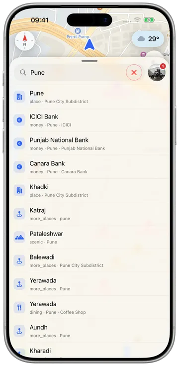 फ़ोन पर इंस्टॉल किया हुआ देश का बंडल: मैप, रूटिंग और रडार डेटा, ऑफलाइन