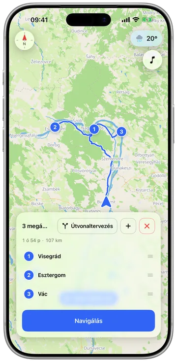 Több megállós menet tervezése a telefonon