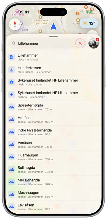 En landpakke installert på telefonen: kart, ruteberegning og radardata, offline