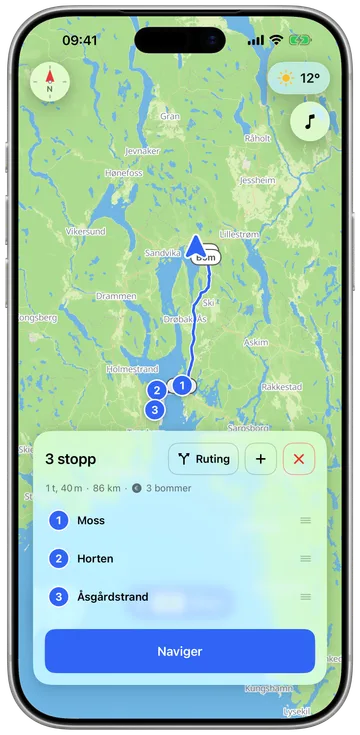 Planlegging av en tur med flere stopp på telefonen