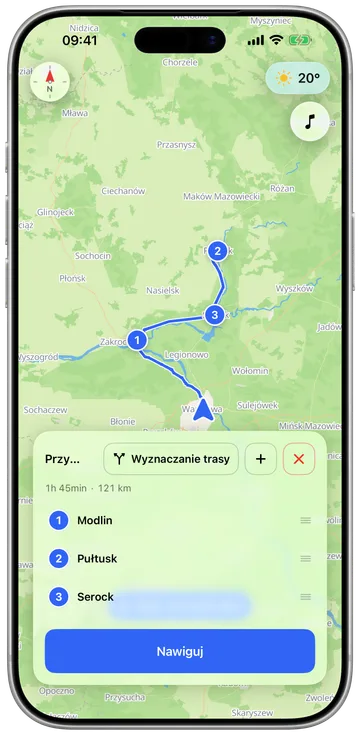 Planowanie trasy z kilkoma przystankami w telefonie