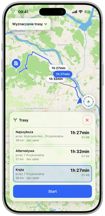 Kręta trasa poprowadzona przez zakręty zamiast autostrady