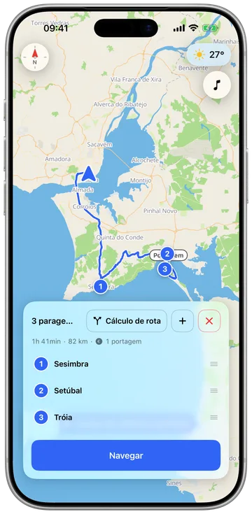 A planear um percurso com várias paragens no telemóvel