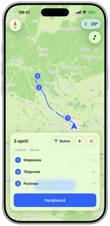 Planificarea unei ture cu mai multe opriri pe telefon