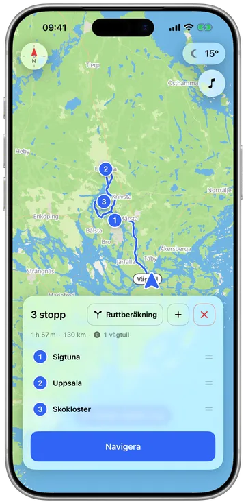 Planering av en tur med flera stopp i telefonen