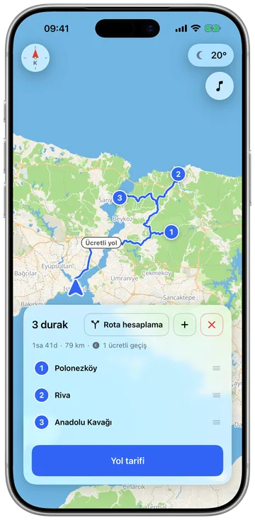 Telefonda birkaç duraklı bir sürüş planlanıyor