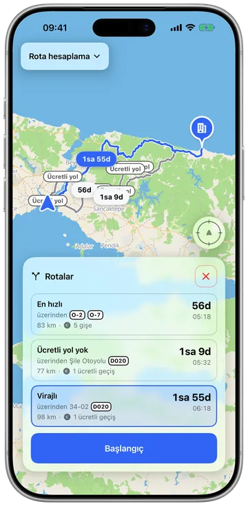 Otoyol yerine virajlardan geçen bir virajlı rota