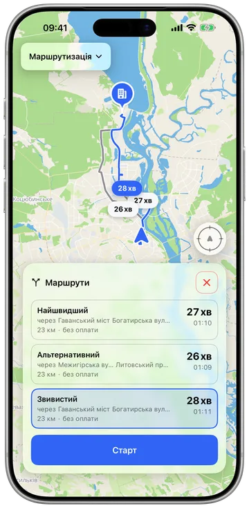 Звивистий маршрут, прокладений через повороти замість автомагістралі