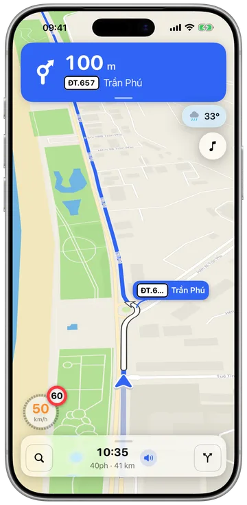 WAIVR đang dẫn đường trên mô tô: ngã rẽ tiếp theo, làn đường, tốc độ và tốc độ giới hạn của đường trên bản đồ