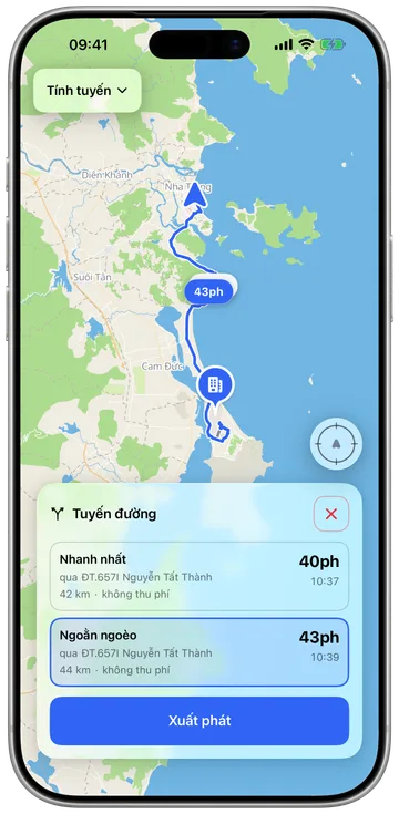 Một lộ trình ngoằn ngoèo vẽ qua các khúc cua thay vì đường cao tốc